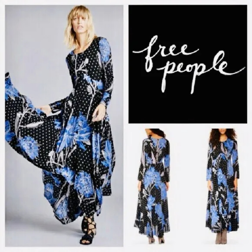 Free People First Kiss Maxi Dress Black Blue